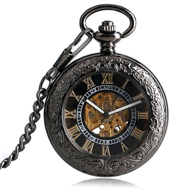 Elegant Black Fob Watch-The Steampunk Cave