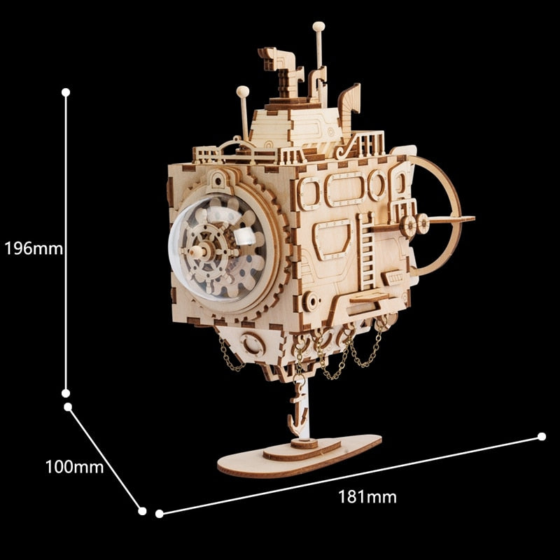DIY 3D Steampunk Submarine Wooden  Assembly Music Box