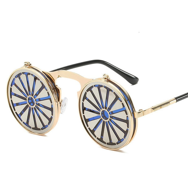 Lunettes Steampunk de Soleil Rondes Emo Rétro Vintage Rabattable Cyber Punk Lunettes Steampunk de Soleil Rondes Emo Rétro Vintage Rabattable Cyber Punk